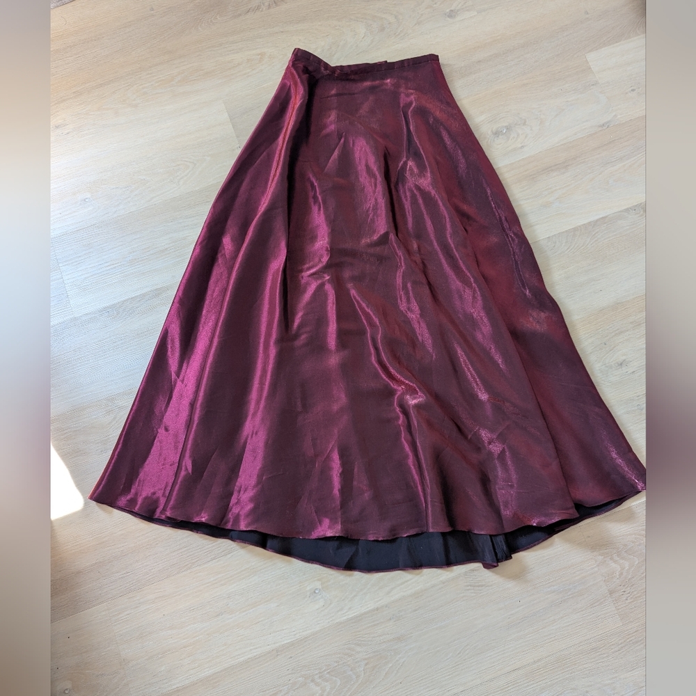 Vintage JS Signature Burgandy Satin Maxi Skirt
